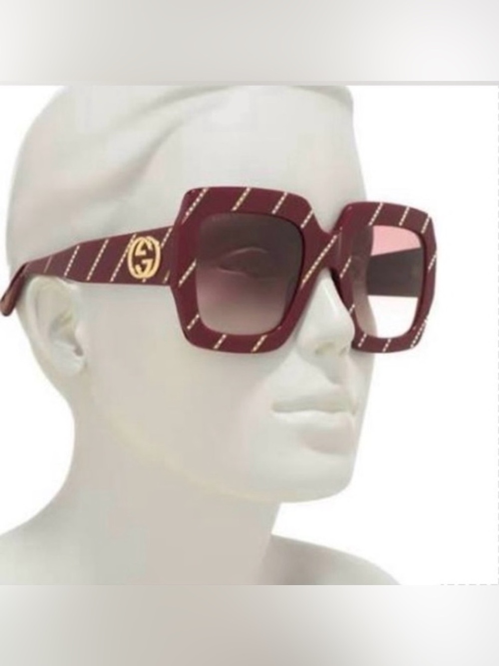 Gucci 🔥🔥🔥Stylish *Burgundy/Red* Square Oversized Sunglasses w/Gold Logo GG0178S